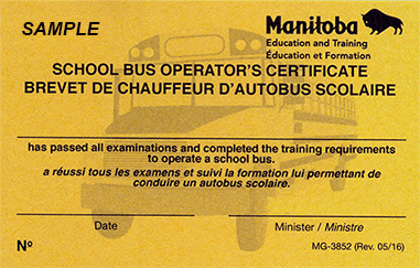 Sample School Bus Operator's Certificate