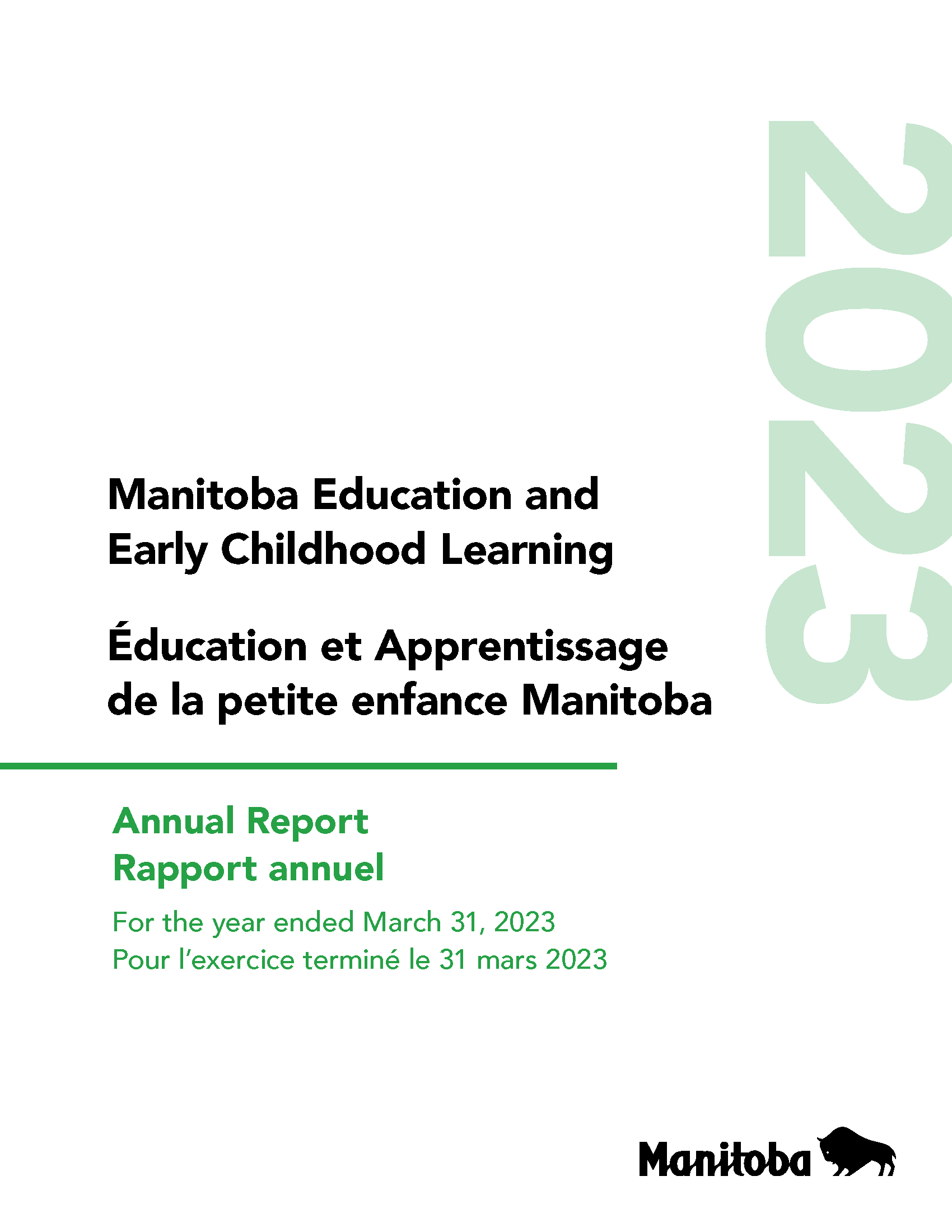 Page couverture du Rapport annuel 2022-2023 Éducation et Apprentissage de la petite enfance Manitoba