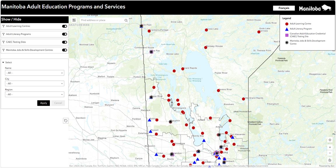 Manitoba Adult Education Programs and Services Map