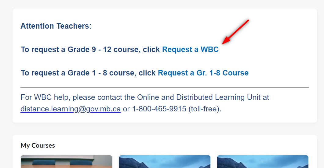 image of the above text - alternate place for the request course link