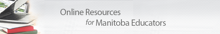 A laptop on a stack of books - text reads: Online Resources for Manitoba Educators
