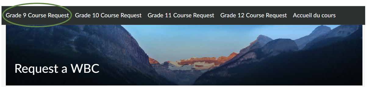 image of the above text - Grade level course selection location