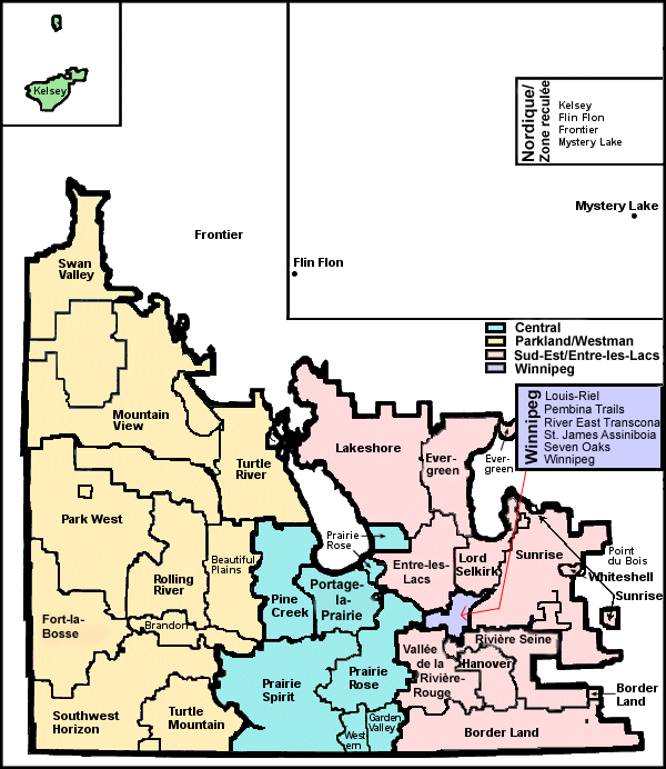 Carte des divisions scolaires du Manitoba