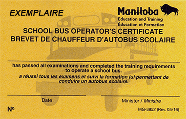 Image d'un exemplaire du brevet de chauffeur d'autobus scolaire